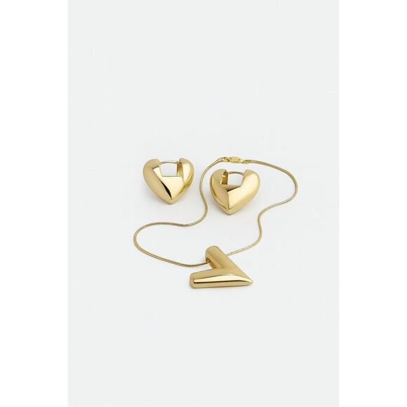 Unbranded Jewelry - Women’s Gold Tone Heart Necklace & Earrings Set Modern Jewelry Gift NWT